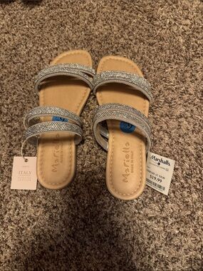 Mariella Double-Strap Silver Rhinestone Slide Sandals